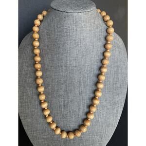 Wooden Bead Necklace Vintage Chunky Statement Natural Wood Beaded Brown 30”